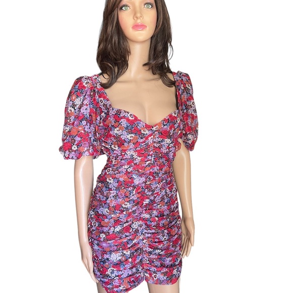 ZARA Metallic Sparkle Floral
Lined Shirred Ruched Mini Mod
Dress Size L - Picture 13 of 16